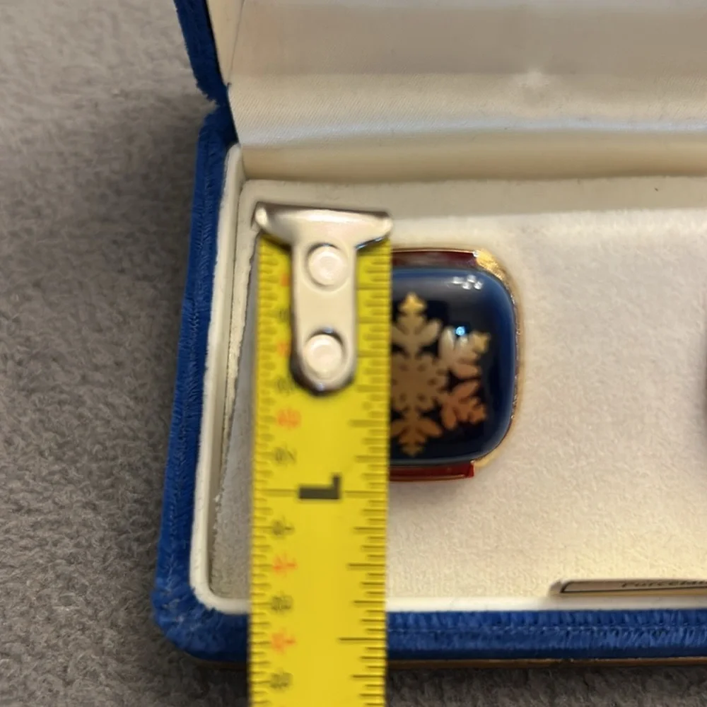 Vintage Royal Copenhagen Porcelain Cufflinks with Blue and Gold Snowflake Design
